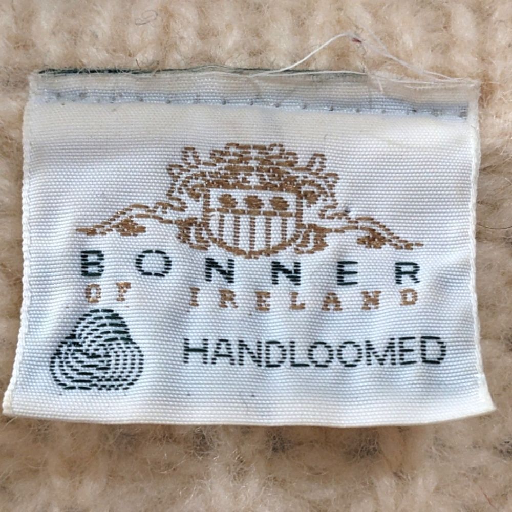 BONNER OF IRELAND Waffle Knit 100% Pure Wool Cream Button Sweater Cardigan Sz XL - Picture 8 of 8